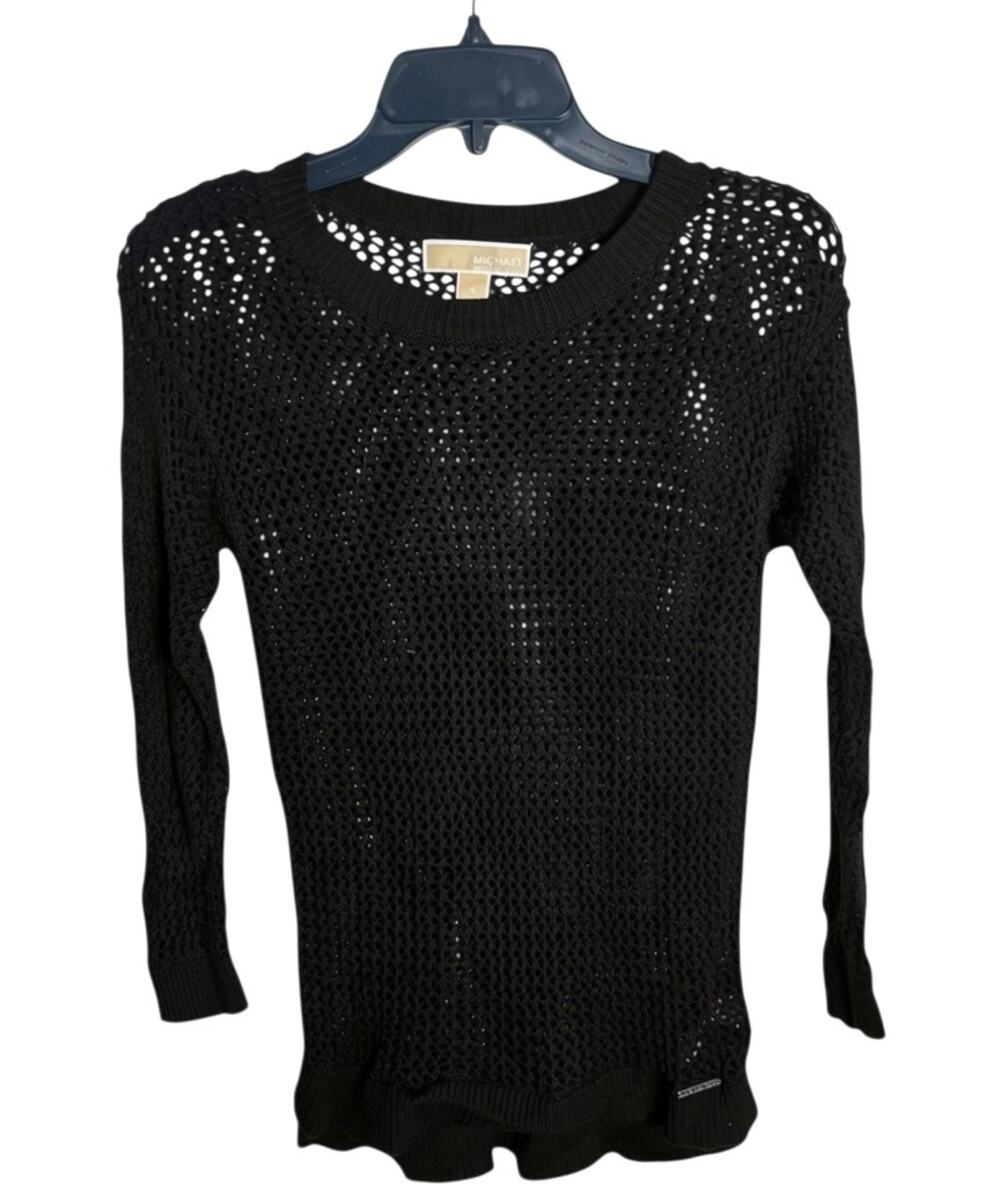Michael Kors black long sleeved open weave crewneck sweater | sz S | EUC
